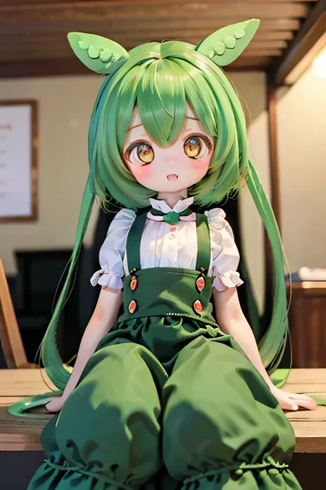 cute green-haired zundamon in playful pose, Elaborate character design , fine details , surreal , Photorealistic , 8k, masterpiece , is high resolution, bright color, ...