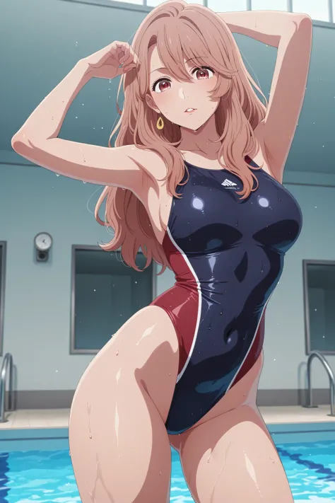 A Japanese woman in a high-leg swimsuit came out of the pool、sexy pose、Saitou Miyako