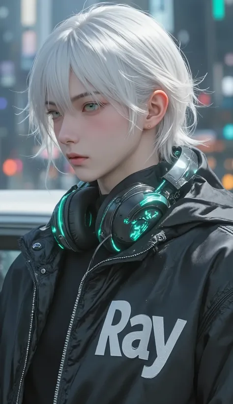 commercial Product、Hi-Tech Headphones, Sci Fi Future Headphones, (Top Quality, 8K, Masterpiece: 1.3)), Sharp Focus: 1.2, quadratic, THE BOY WITH THE NAME RAY ON THE JACKET, Riding Of HONDA NSX R, Artistic styleที่images , Artistic styleแบบimages, E - boy,...