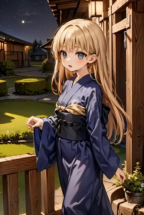 In a moonlit Zen garden, the witch in a midnight-blue yukata makes flowers bloom that sing arcane melodies.