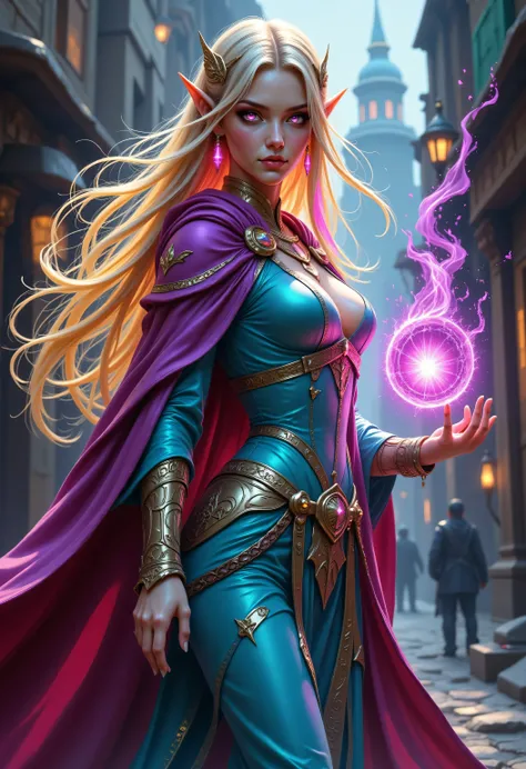 Colorful,a portrait of a female elf (intense details, Masterpiece, best quality) fantasy cleric, fantasy celestial guardian, armed with a holy symbol, shinning holy symbol, metallic shine, an ultra wide shot, full body (intense details, Masterpiece, best q...
