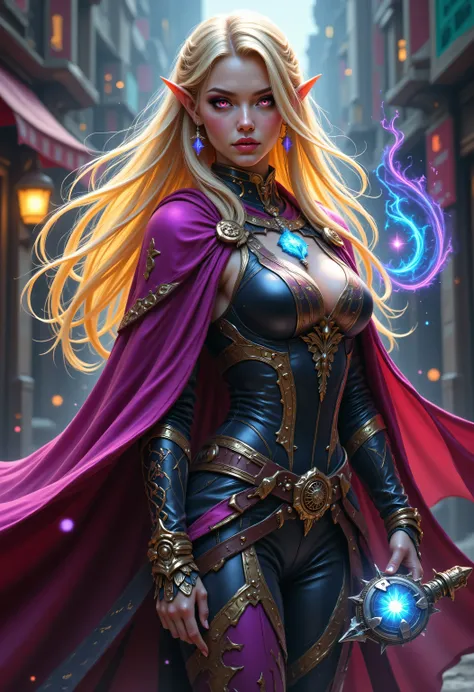 Colorful,a portrait of a female elf (intense details, Masterpiece, best quality) fantasy cleric, fantasy celestial guardian, armed with a holy symbol, shinning holy symbol, metallic shine, an ultra wide shot, full body (intense details, Masterpiece, best q...