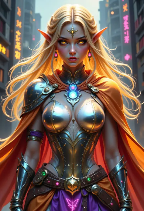 FntsyPstlCE style,Colorful,a portrait of a female elf (intense details, Masterpiece, best quality) fantasy cleric, fantasy celestial guardian, armed with a holy symbol, shinning holy symbol, metallic shine, an ultra wide shot, full body (intense details, M...