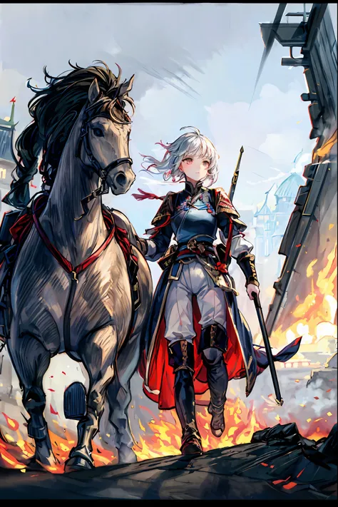 Castle burning、Fluttering Fire、Princess of the Traitor's Country、war between nations，槍force，Female commander，Charge，Female Knight，Battle ，Feeling Fast，Journey，is standing，Elegant Attitude，Take command ，Running Horse，，Proud to Be a General，素晴らしい軍事force，Larg...