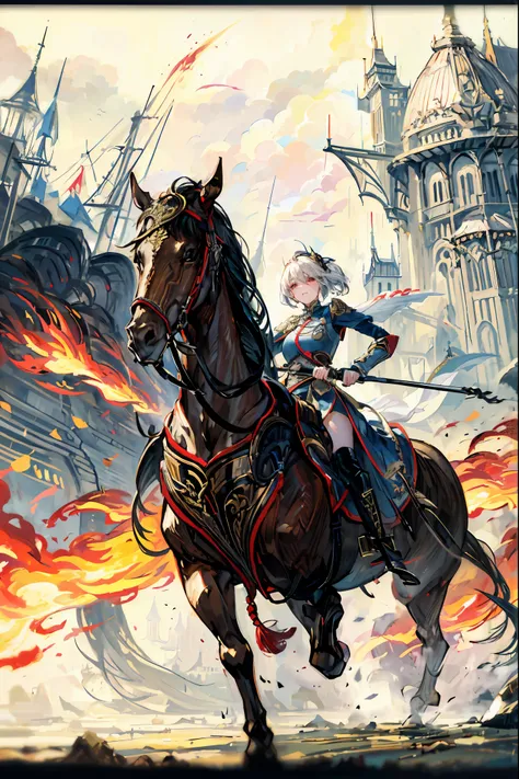 Castle burning、Fluttering Fire、Princess of the Traitor's Country、war between nations，槍force，Female commander，Charge，Female Knight，Battle ，Feeling Fast，Journey，is standing，Elegant Attitude，Take command ，Running Horse，，Proud to Be a General，素晴らしい軍事force，Larg...
