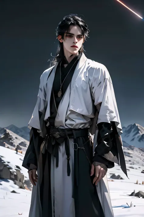 ((photorealistic))
Create an photorealistic illustration of Damon Nightshade, a 19-year-old young man with a hauntingly handsome appearance. Damon has striking features, including jet-black hair that falls in tousled waves, complementing his piercing blac...