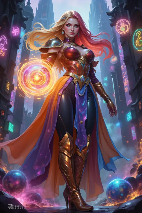 FntsyPstlCE style,Colorful,a portrait of a female elf (intense details, Masterpiece, best quality) fantasy cleric, fantasy celestial guardian, armed with a holy symbol, shinning holy symbol, metallic shine, an ultra wide shot, full body (intense details, M...