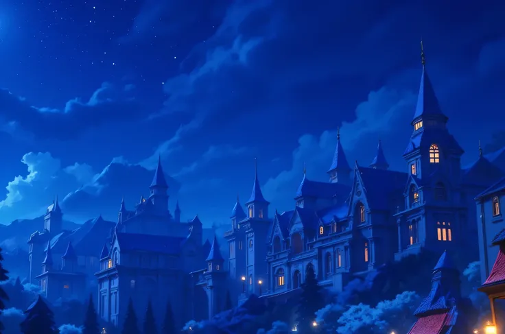 (((masterpiece:1.5、Highest Quality、high resolution:1.3、Super-resolution、Super Detailed、Super Detailed:1.3))) gothic architecture、A beautiful temple-like castle like the Parthenon、Night Sky、columns and stone statues like the Parthenon、丘の上にis standing城、There...