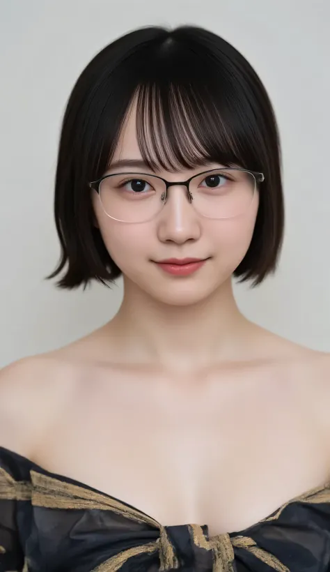 1girl, Solo, High Resolution, Masterpiece, Anatomically Correct, Accurate, real proportions, detailed skin, detailed face, Best Quality, real life style, black hair, bob hair, glasses, portrait, tween