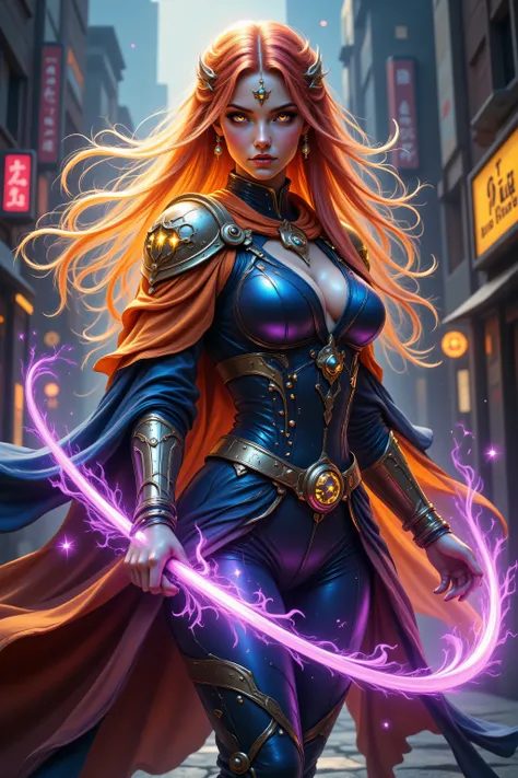 zavy-dtlnm,FntsyPstlCE style,Colorful,a portrait of a female elf (intense details, Masterpiece, best quality) fantasy cleric, fantasy celestial guardian, armed with a holy symbol, shinning holy symbol, metallic shine, an ultra wide shot, full body (intense...