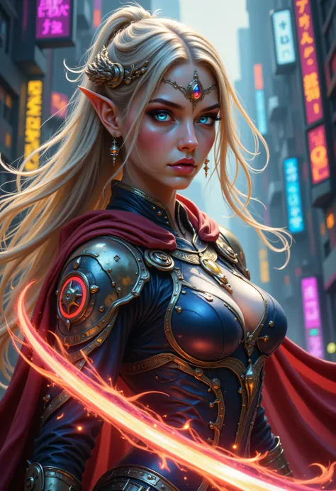 FntsyPstlCE style,Colorful,a portrait of a female elf (intense details, Masterpiece, best quality) fantasy cleric, fantasy celestial guardian, armed with a holy symbol, shinning holy symbol, metallic shine, an ultra wide shot, full body (intense details, M...