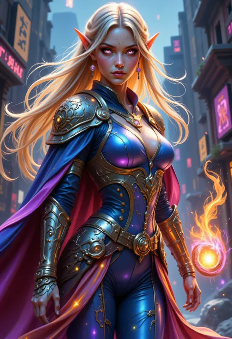 hkwarrior,FntsyPstlCE style,Colorful,a portrait of a female elf (intense details, Masterpiece, best quality) fantasy cleric, fantasy celestial guardian, armed with a holy symbol, shinning holy symbol, metallic shine, an ultra wide shot, full body (intense ...