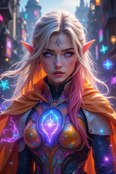 aidmamj6.1,FntsyPstlCE style,Colorful,a portrait of a female elf (intense details, Masterpiece, best quality) fantasy cleric, fantasy celestial guardian, armed with a holy symbol, shinning holy symbol, metallic shine, an ultra wide shot, full body (intense...