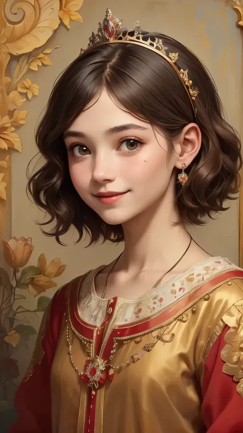 408 ((a princess in the palace)),((18 year old woman)),(short hair),(shortcut),(Neat hair),(Ultra High Definition),(Rembrandt-style painting),(Archaic smile),2025.09.04,((cute))