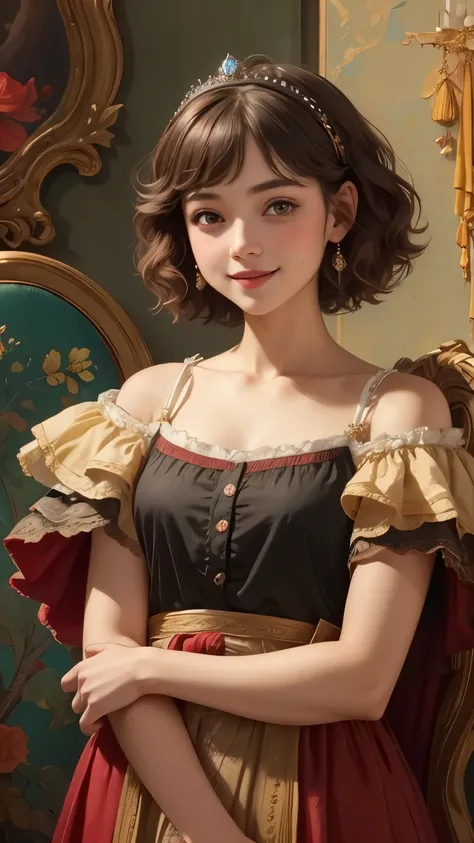 408 ((a princess in the palace)),((18 year old woman)),(short hair),(shortcut),(Neat hair),(Ultra High Definition),(Rembrandt-style painting),(Archaic smile),2025.09.04,((cute))