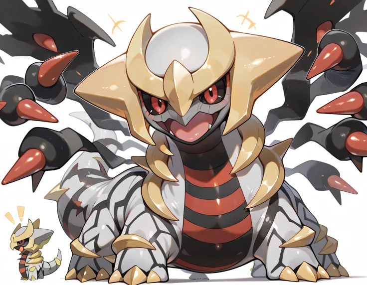 ((masterpiece,best quality)), absurdres, <lora:Giratina:0.8>,((chibi)),sideview,profile,(looking ai viewer),close up face, Giratina, no humans, solo, animal focus, black sclera, black wings, claws, colored sclera, colored skin, creatures (company), game f...