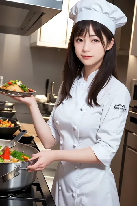 Highest Quality, Professional, elegant,
Perfect Chef, white cooking clothes , Fine Chef Coat, Clean Triangle, serious look, Skillful Handwork, Perfect Knife Technique, Fine French Restaurant, Stainless Steel Kitchen, Shining Cookware, Neatly Arranged Ingre...