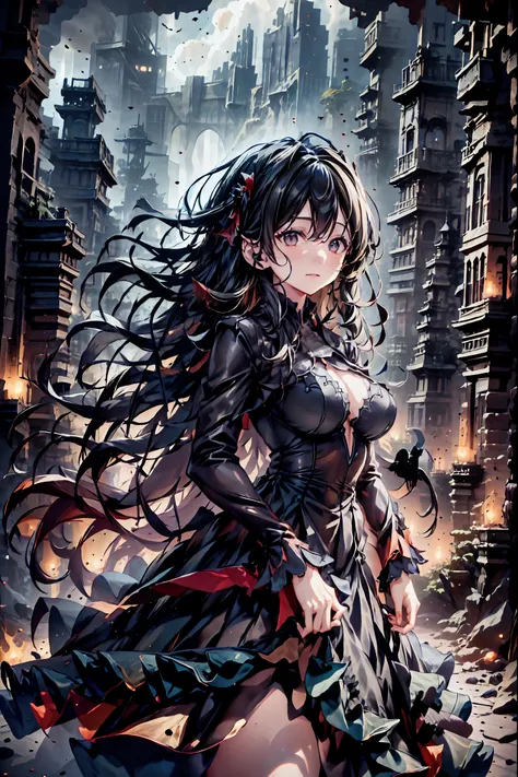 The World of Vampires,Family of Vampires,Crimson Night、Shadows ,Detailed Photorealistic Portraits,bust shot,cowboy shot in a dirty abandoned house,gem,black tiara,pale face,Inflammation,delicate texture,Realistic composition,Dynamic Perspective,Dark Gothic...