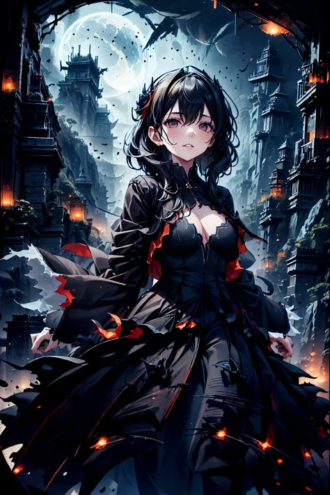 There is only one vampire left alive in this world,Thousand Years of Solitude,Crimson Night、Shadows ,World of Vampires,Family of Vampires,Crimson Night、Shadows ,Detailed Photorealistic Portraits,bust shot,I'm messing with cowboys,gem,black tiara,pale face...