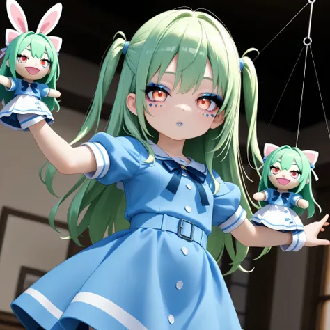 clear focus, is the best quality, great quality, is very beautiful,  soft focus  , ,smooth skin .programming ,The brightness of ,3d,3d body ,, very cute, cute, small face ,cute eyes ,cute face,Tachibana Hikari(),,Green hair,long hair,((eye makeup lipstick)...