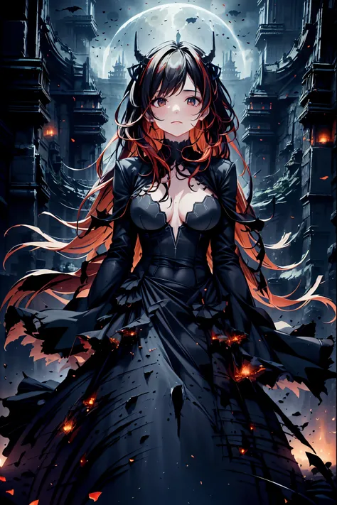 There is only one vampire left alive in this world,Thousand Years of Solitude,Crimson Night、Shadows ,World of Vampires,Family of Vampires,Crimson Night、Shadows ,Detailed Photorealistic Portraits,bust shot,I'm messing with cowboys,gem,black tiara,pale face...