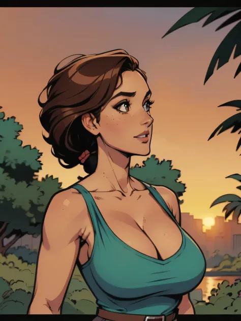 ( linhas absurdas, high definition, ultra fino, Take care of your hand ) Close up of a thin and athletic woman (Lara Croft), 25 anos, 16k (( high definition )), sorriso lindo, olhar sedutor ((looking at the spectator)), olhos castanhos, wearing a teal blue...