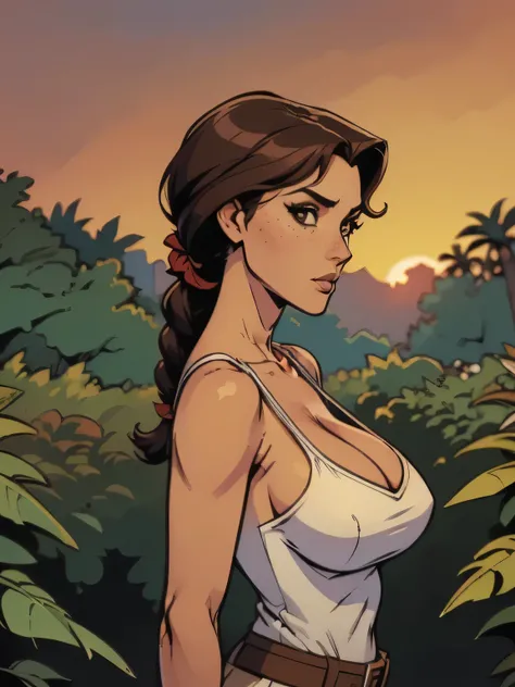 ( linhas absurdas, high definition, ultra fino, Take care of your hand ) Close up of a thin and athletic woman (Lara Croft), 25 anos, 16k (( high definition )), sighing look, olhar sedutor ((looking at the spectator)), olhos castanhos, wearing a teal blue...