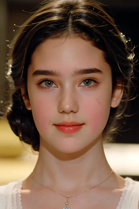 close_up_Portrait, Blame, Ultra-realistic depiction, Soft light falls on her face, full nude、very beautiful girl, At age 15, face showcases delicate and refined features, (Adorable plump round cheeks:1.5), no makeupオーバーザショルダー, delicate and sophisticated fa...