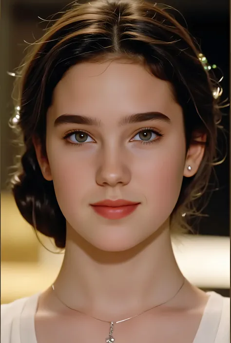 (masterpiece, Highest Quality:1.5), Classy and graceful European young nude model, 19歳のJennifer Connelly, Upper Body Pictures、profile、Elegant small mouth、No makeup、Long neck、Smile、A graceful expression with a sense of transparency、She's staring at someo...