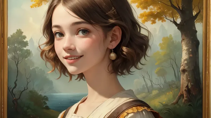 408 ((In the woods)),((18 year old woman)),(short hair),(shortcut),(Neat hair),(super high image quality at sea level),(Rembrandt-style painting),(Archaic smile),2025.09.05,((Wildlife))