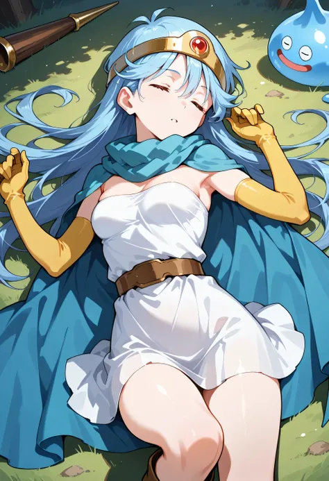 masterpiece、 Has puffy eyes、Highest quality, Ultra HD, (reality: 1.4), Film lumière 、japonais、Bright light cheveux bleus、20 ans、masterpiece, Highest quality, great details, Sage _(dq3),cheveux longs, cheveux bleus, simple tiara with red stones、 yeux rouges...