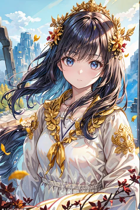 Girl、My hair flutters in a strong wind，Strong winds，Leaves fluttering，Illuminated by a Mysterious Summon、Moment where ordinary everyday life completely changes，High Quality 4K Realistic Depiction，Becomes the central character of the story due to special ev...