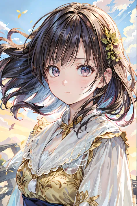 Girl、My hair flutters in a strong wind，Strong winds，Leaves fluttering，Illuminated by a Mysterious Summon、Moment where ordinary everyday life completely changes，I'm going to live here，High Quality 4K Realistic Depiction，Becomes the central character of the ...