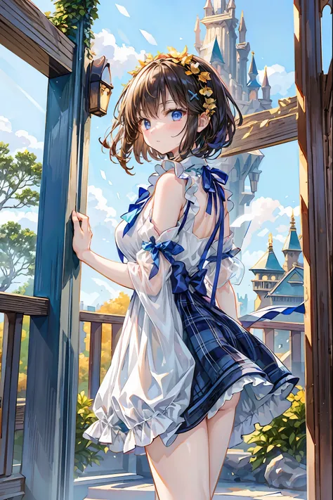 Girl、My hair flutters in a strong wind，Strong winds，Leaves fluttering，Illuminated by a Mysterious Summon、Moment where ordinary everyday life completely changes，High Quality 4K Realistic Depiction，Becomes the central character of the story due to special ev...