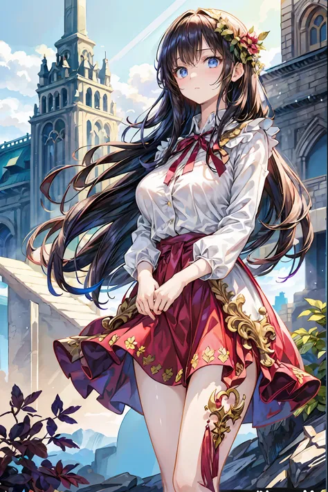 Girl、My hair flutters in a strong wind，Strong winds，Leaves fluttering，Illuminated by a Mysterious Summon、Moment where ordinary everyday life completely changes，High Quality 4K Realistic Depiction，Becomes the central character of the story due to special ev...