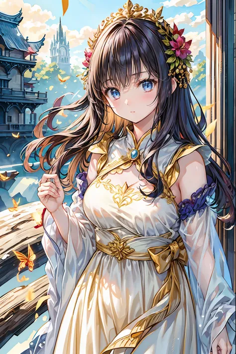 Girl、My hair flutters in a strong wind，Strong winds，Leaves fluttering，Illuminated by a Mysterious Summon、Moment where ordinary everyday life completely changes，High Quality 4K Realistic Depiction，Becomes the central character of the story due to special ev...