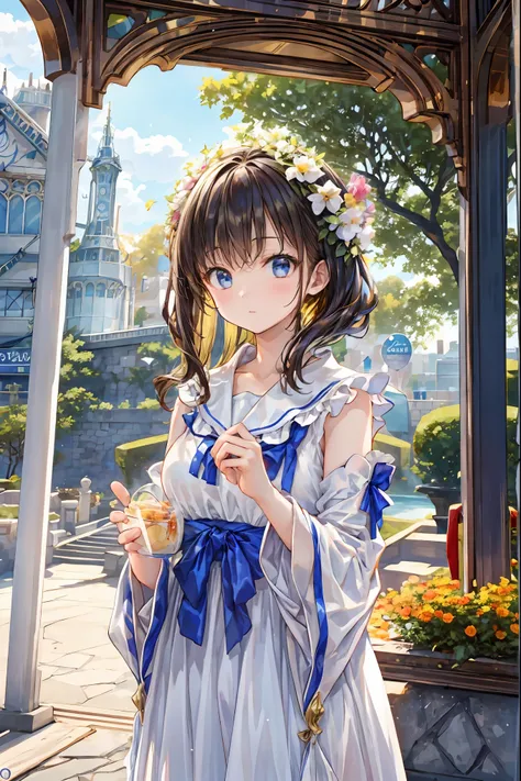 Girl、My hair flutters in a strong wind，Strong winds，Leaves fluttering，Illuminated by a Mysterious Summon、Moment where ordinary everyday life completely changes，High Quality 4K Realistic Depiction，Becomes the central character of the story due to special ev...