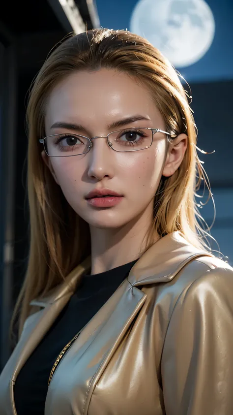 Ultra-realistic portrait of Kalifa from One Piece reimagined as a CP0 assassin, full body, hyper-detailed. She wears an elegant but intimidating CP0 uniform: a tight, black and white tailored suit with a long flowing coat, golden embroidery on the edges, a...