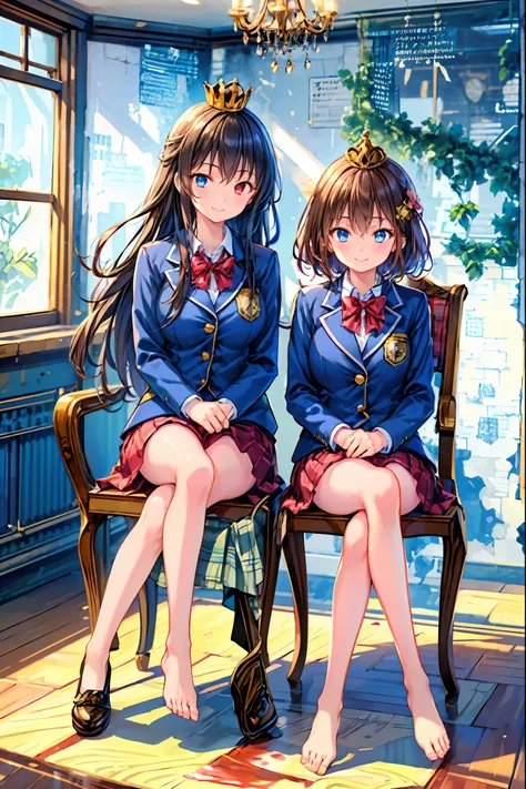 「(masterpiece), (Highest Quality), (Highly Detailed CG Unity 8K Wallpaper), girls, Ultimate Beautiful Girl, Heterochromatic students with completely different colored eyes ,Student Council President,School student council room,Huge room,Queen,reign,Crown ...