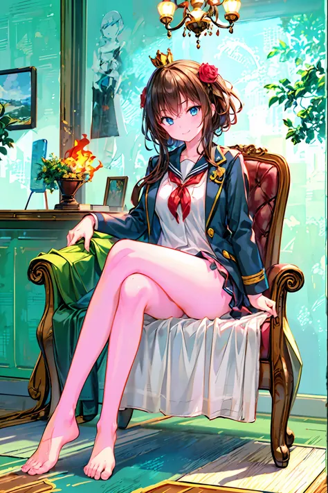 「(masterpiece), (Highest Quality), (Highly Detailed CG Unity 8K Wallpaper), girls, Ultimate Beautiful Girl, have completely different colored eyes,Student Council President,School student council room,Huge room,Queen,reign,Crown Like Hair Ornament,bright c...