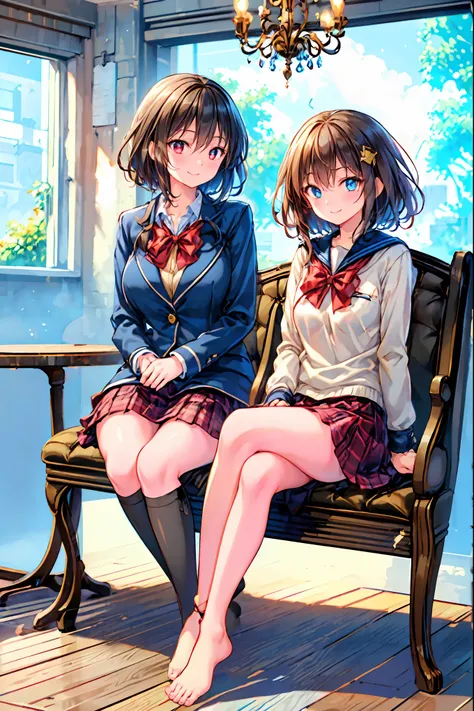 「(masterpiece), (Highest Quality), (Highly Detailed CG Unity 8K Wallpaper), girls, Ultimate Beautiful Girl, have completely different colored eyes,Student Council President,School student council room,Huge room,Queen,reign,Crown Like Hair Ornament,bright c...