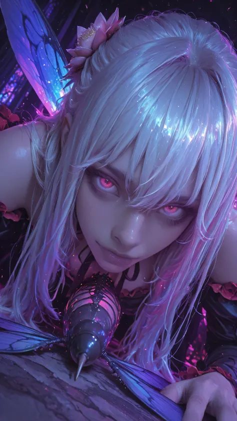 style is (religious painting, realistic), (1 demonic girl), (Beelzebub:1.3), (transforming to gigantic fly:1.5), demon, Lord of the Flies, long hair, Seven deadly sins, (Gluttony), crawling, demonic, infernal, leaning forward, looking viewer, (face close u...