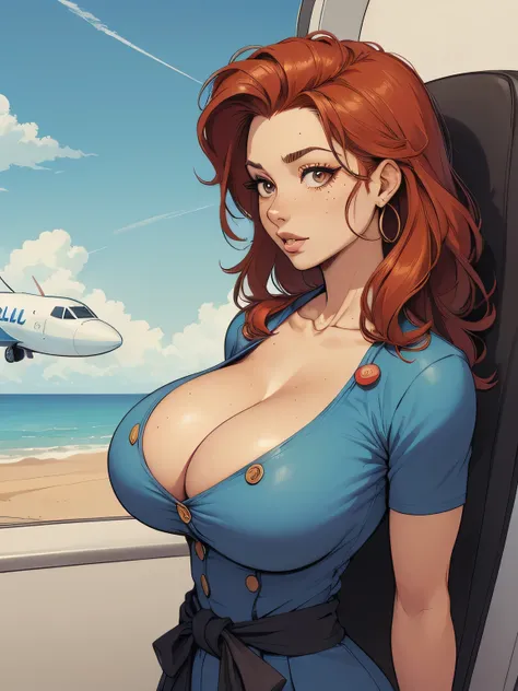 ( linhas absurdas, high definition, ultra fino,  be careful with your hand ) Close-up view of a thin and athletic woman (flight attendant), 25 anos, 16k (( high definition )), sorriso lindo, olhar sedutor (( looking at the spectator )), olhos castanhos, fl...