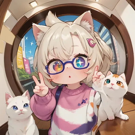 Highest Quality:1.2、masterpiece、super high resolution,8k,Olympic Games 100mwalk, chibi:1.3,odd-eye,heterochromatic eye,Cats Olympics,walkる猫、Presence、Three-haired cat,fisheye lens,glitter,glitter when you wear it,depth of subject,