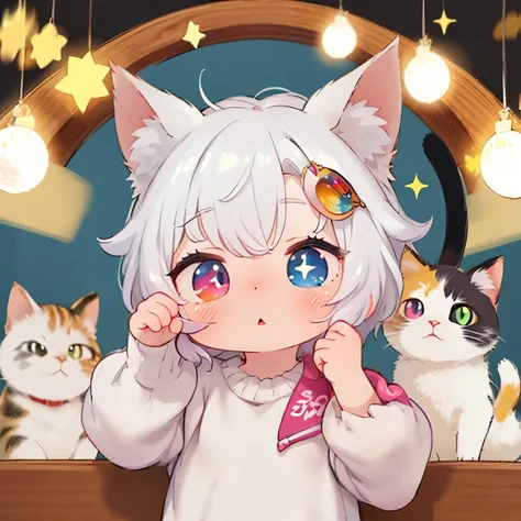 Highest Quality:1.2、masterpiece、super high resolution,8k,Olympic Games 100mwalk, chibi:1.3,odd-eye,heterochromatic eye,Cats Olympics,walkる猫、Presence、Three-haired cat,fisheye lens,glitter,glitter when you wear it,depth of subject,