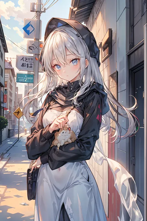 Ice Beauty，it suddenly melts into the back of the icy exterior、Let's catch a soft gaze，crystal clear skin、Delicate Eyes、Snow Woman Standing in a Frozen Metropolis、An expression that makes you feel humanity's sorrow 、4k、ultra-detailed、photorealistic、HDR、Fri...