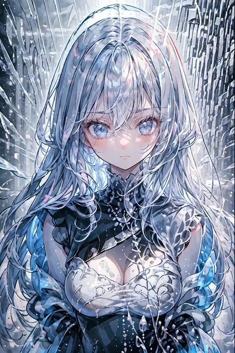 Freezing Beauty、Gentle Gaze Occasionally Peeking Under a Ghostly Appearance masterpiece, Realistic, Beautiful Portrait, high resolution, Vivid Colors, Fine Texture, extreme detail depiction, Professional Shooting, bokeh, HDR, studio lighting, photorealisti...