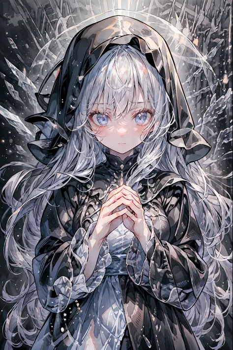 Freezing Beauty、Gentle Gaze Occasionally Peeking Under a Ghostly Appearance masterpiece, Realistic, Beautiful Portrait, high resolution, Vivid Colors, Fine Texture, extreme detail depiction, Professional Shooting, bokeh, HDR, studio lighting, photorealisti...