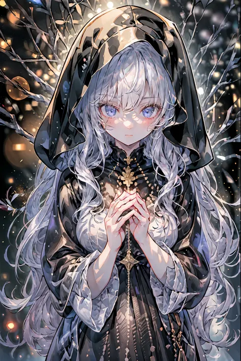 high-definition raw color photos, professional shooting, (((((Bokeh))))), written boundary depth, captured with a sony α7IV,prayer、prayerの美女、Freezing Beauty、Gentle Gaze Occasionally Peeking Under a Ghostly Appearance masterpiece, Realistic, Beautiful Portr...