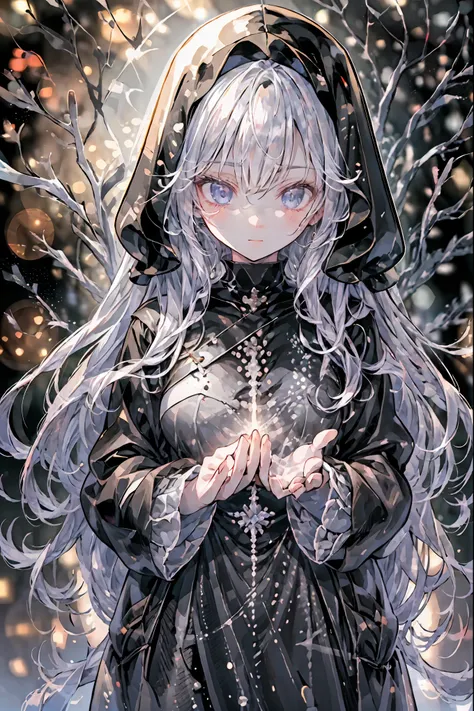 high-definition raw color photos, professional shooting, (((((Bokeh))))), written boundary depth, captured with a sony α7IV,prayer、prayerの美女、Freezing Beauty、Gentle Gaze Occasionally Peeking Under a Ghostly Appearance masterpiece, Realistic, Beautiful Portr...